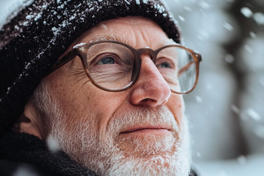 a senior man wearing glasses, at risk for age-related macular degeneration