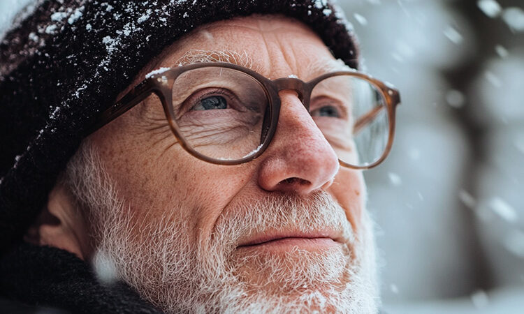 a senior man wearing glasses, at risk for age-related macular degeneration